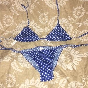 Blue and White polka dot bikini